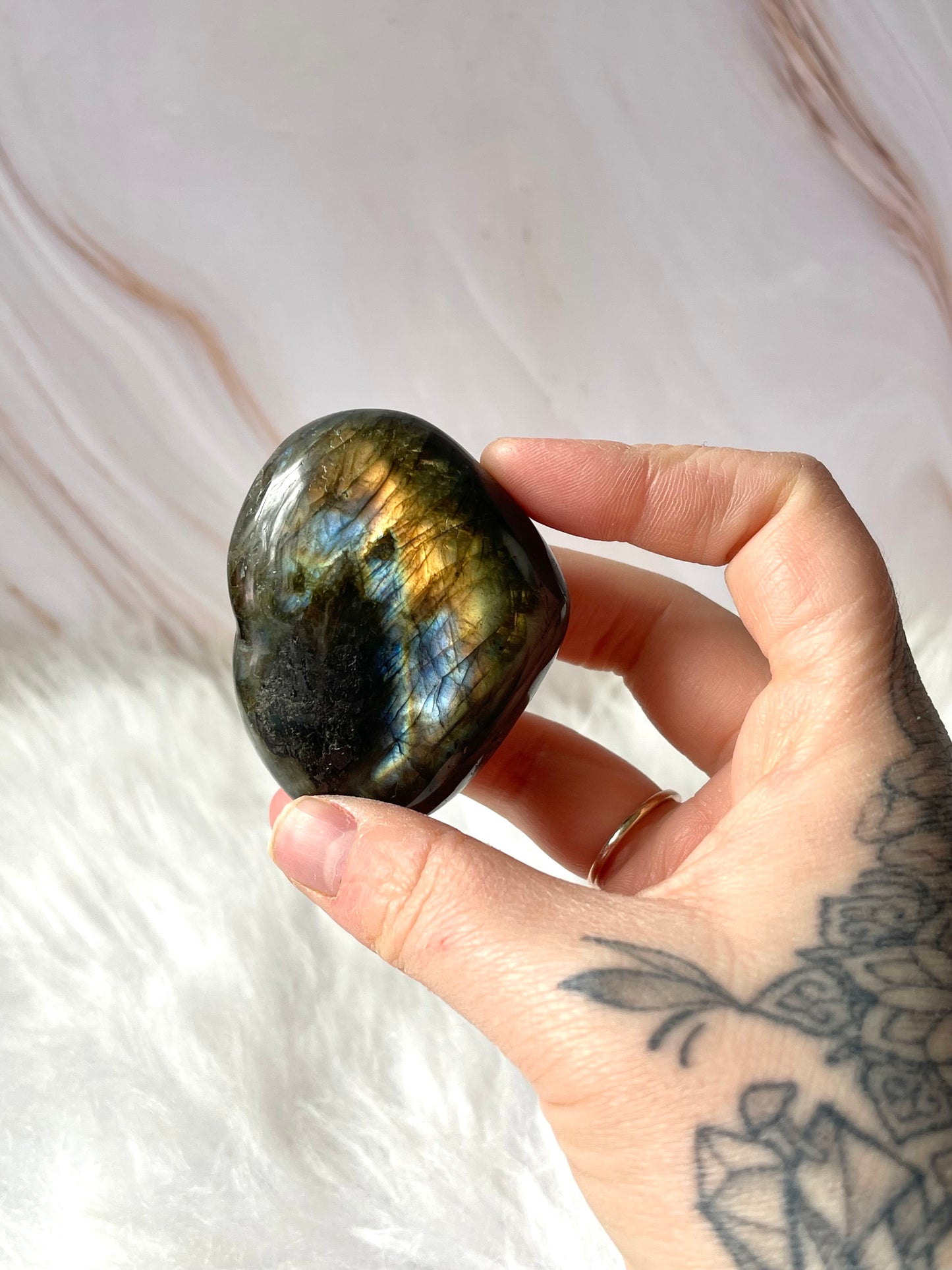 Orange/yellow flash labradorite heart