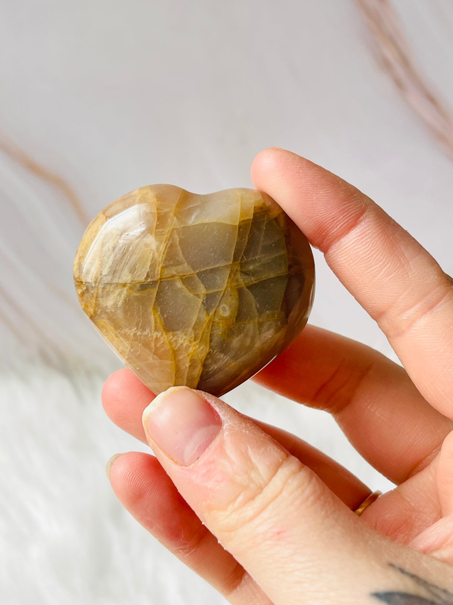 Peach moonstone heart
