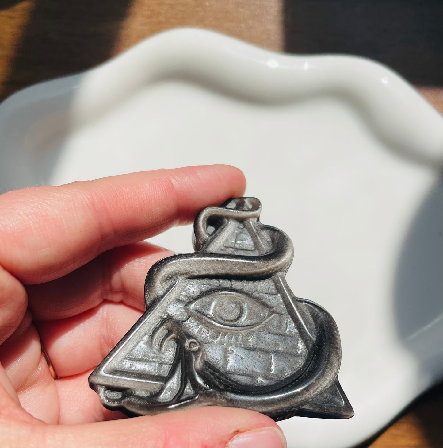 Silver Sheen Obsidian Snake Pyramid