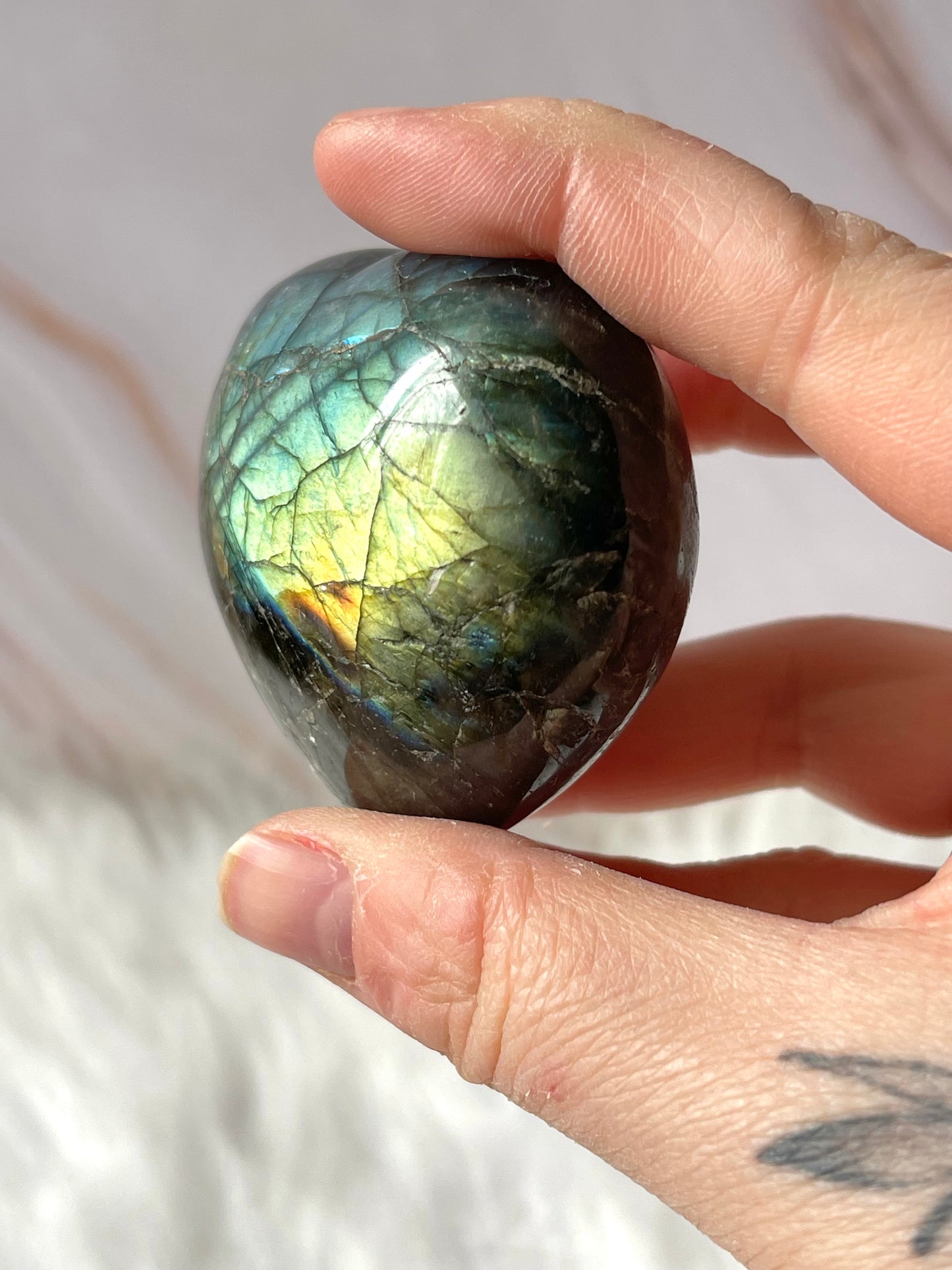 Yellow flash labradorite heart