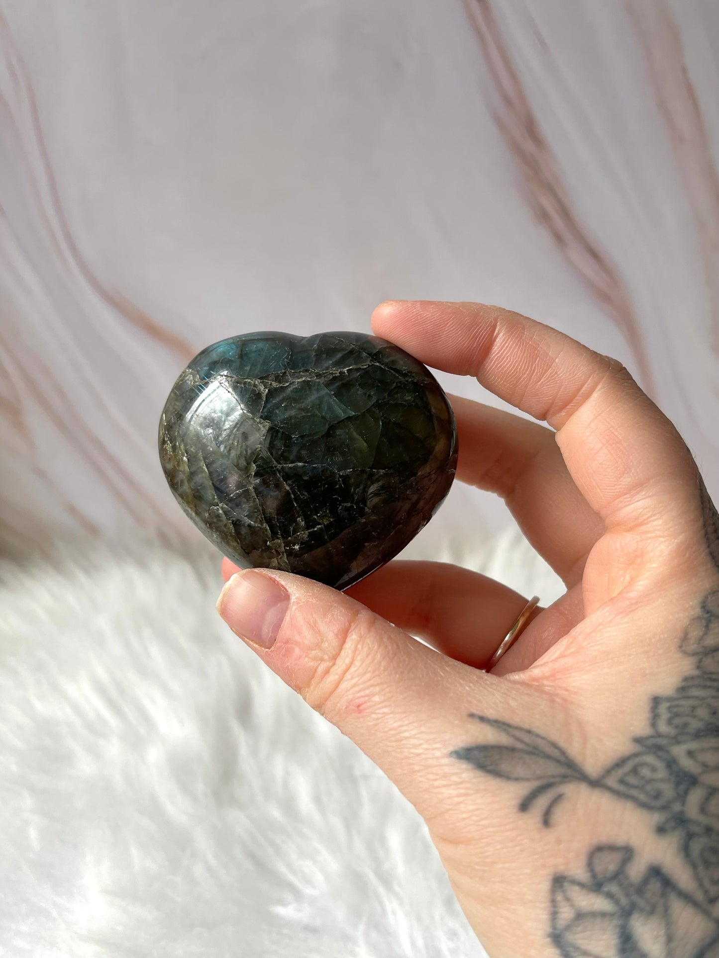 Yellow flash labradorite heart