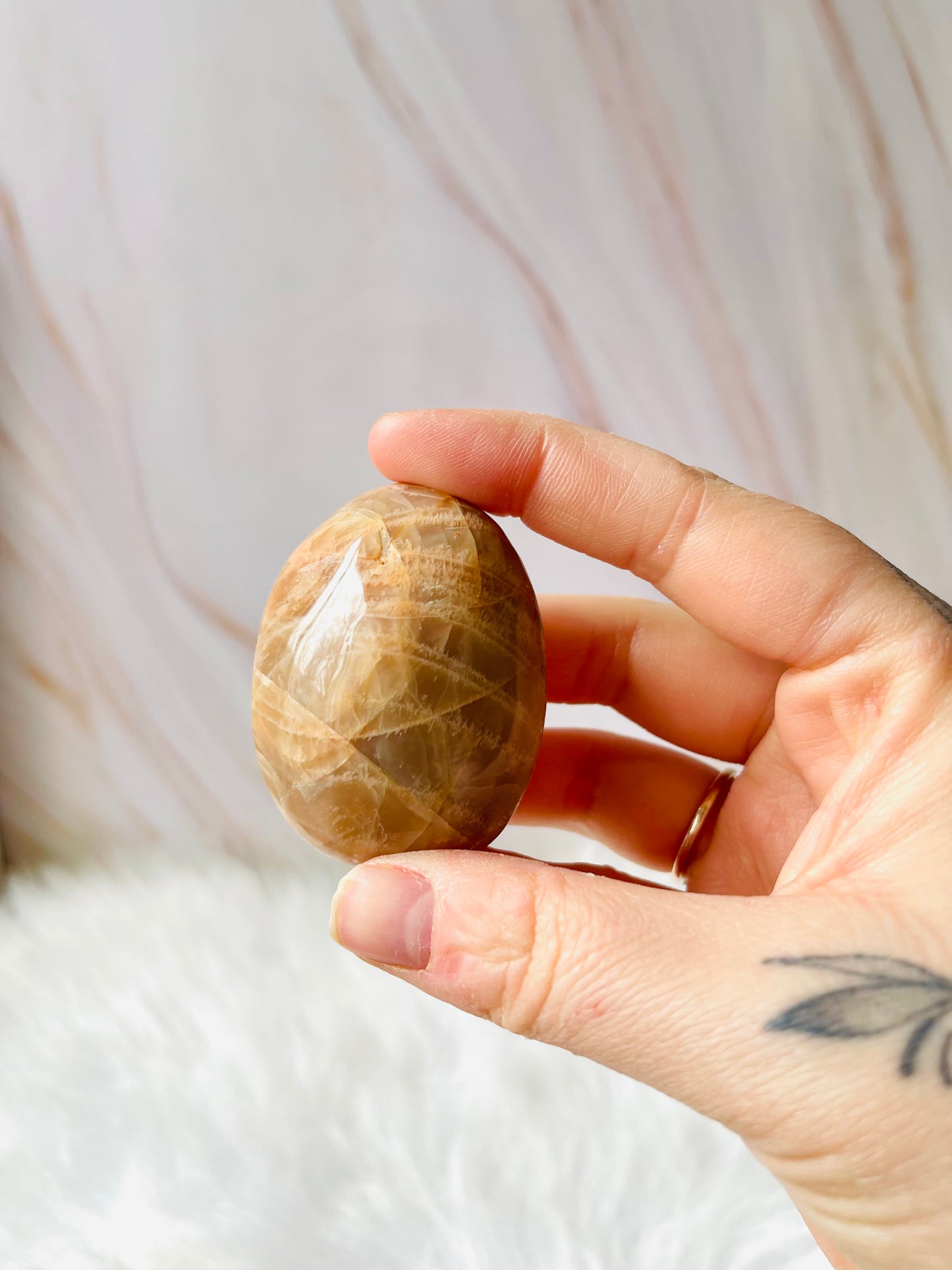 Peach moonstone palmstone