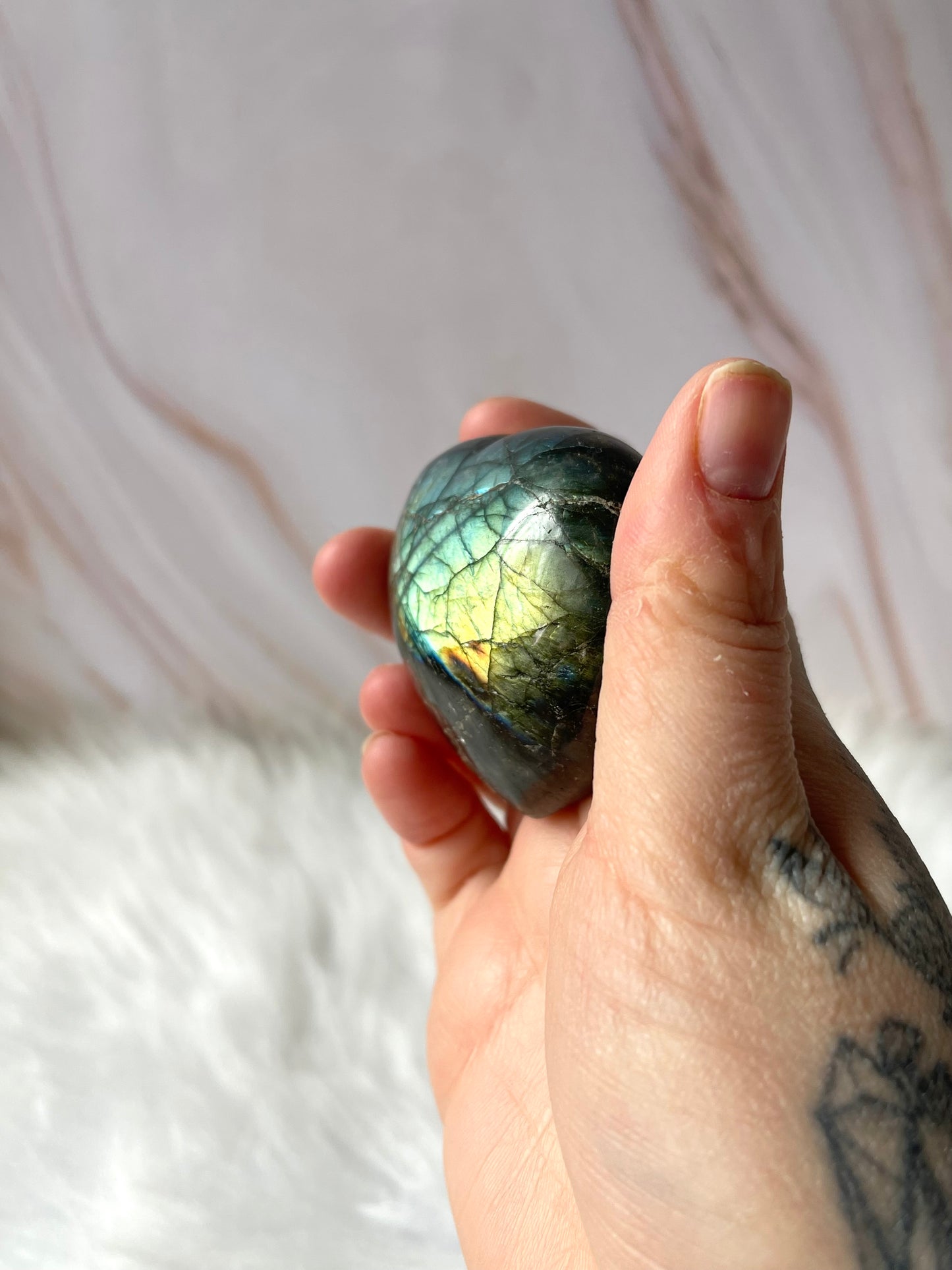Yellow flash labradorite heart