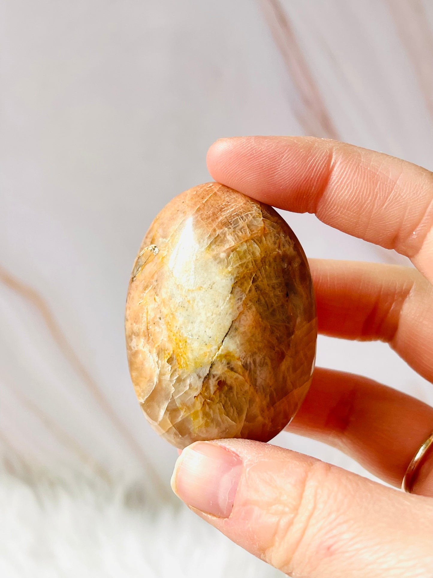 Peach moonstone palmstone