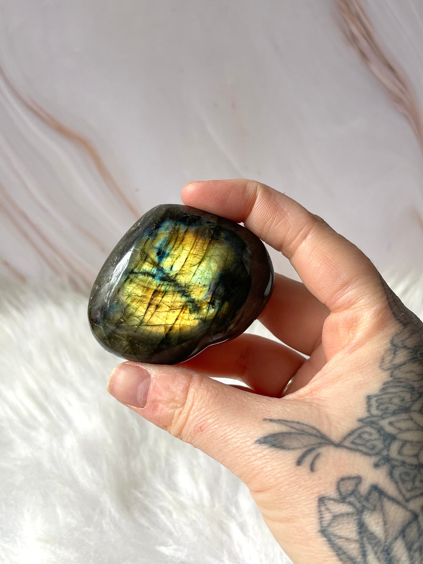 Orange/yellow flash labradorite heart