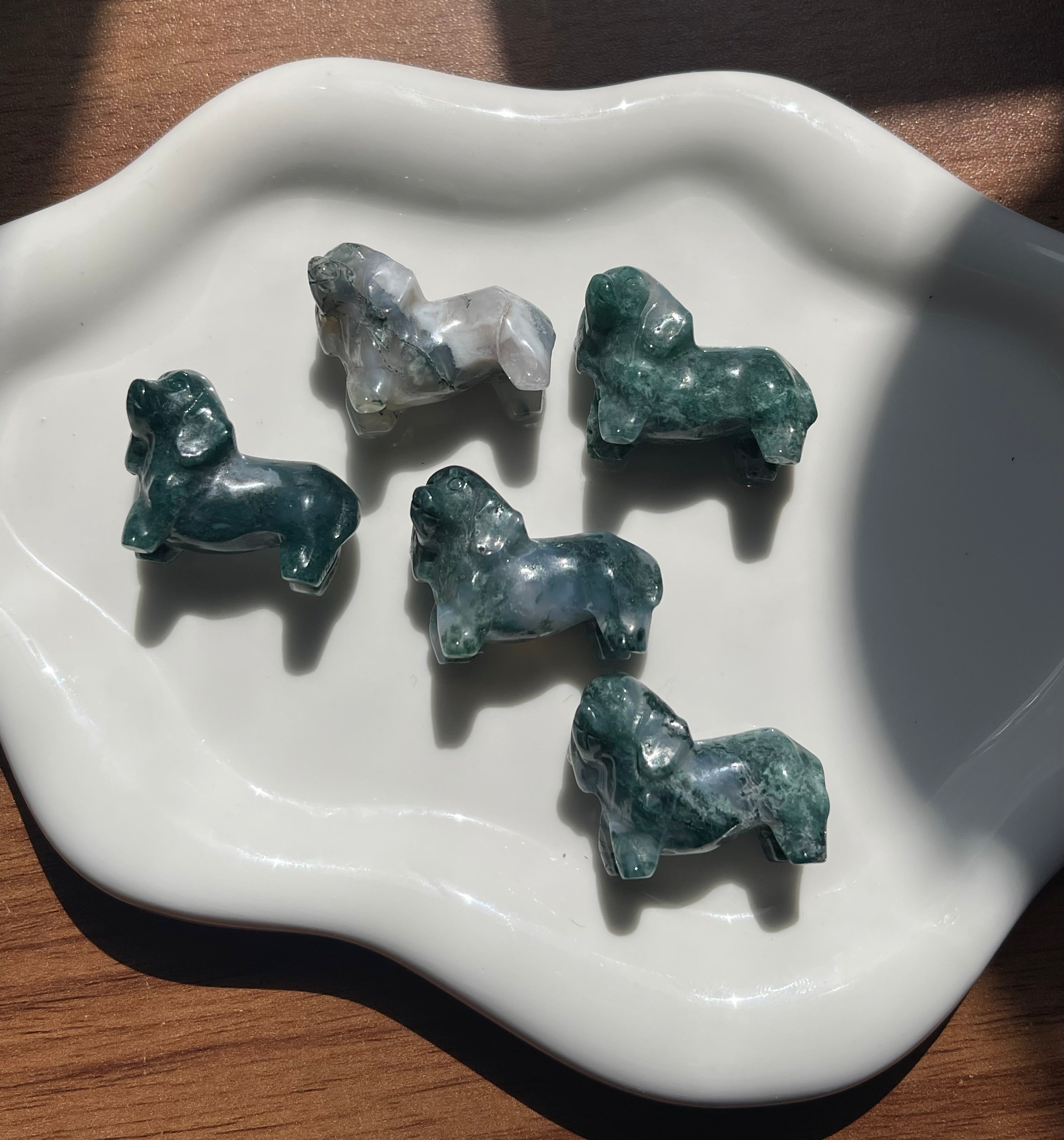 Moss Agate Dashund Carving