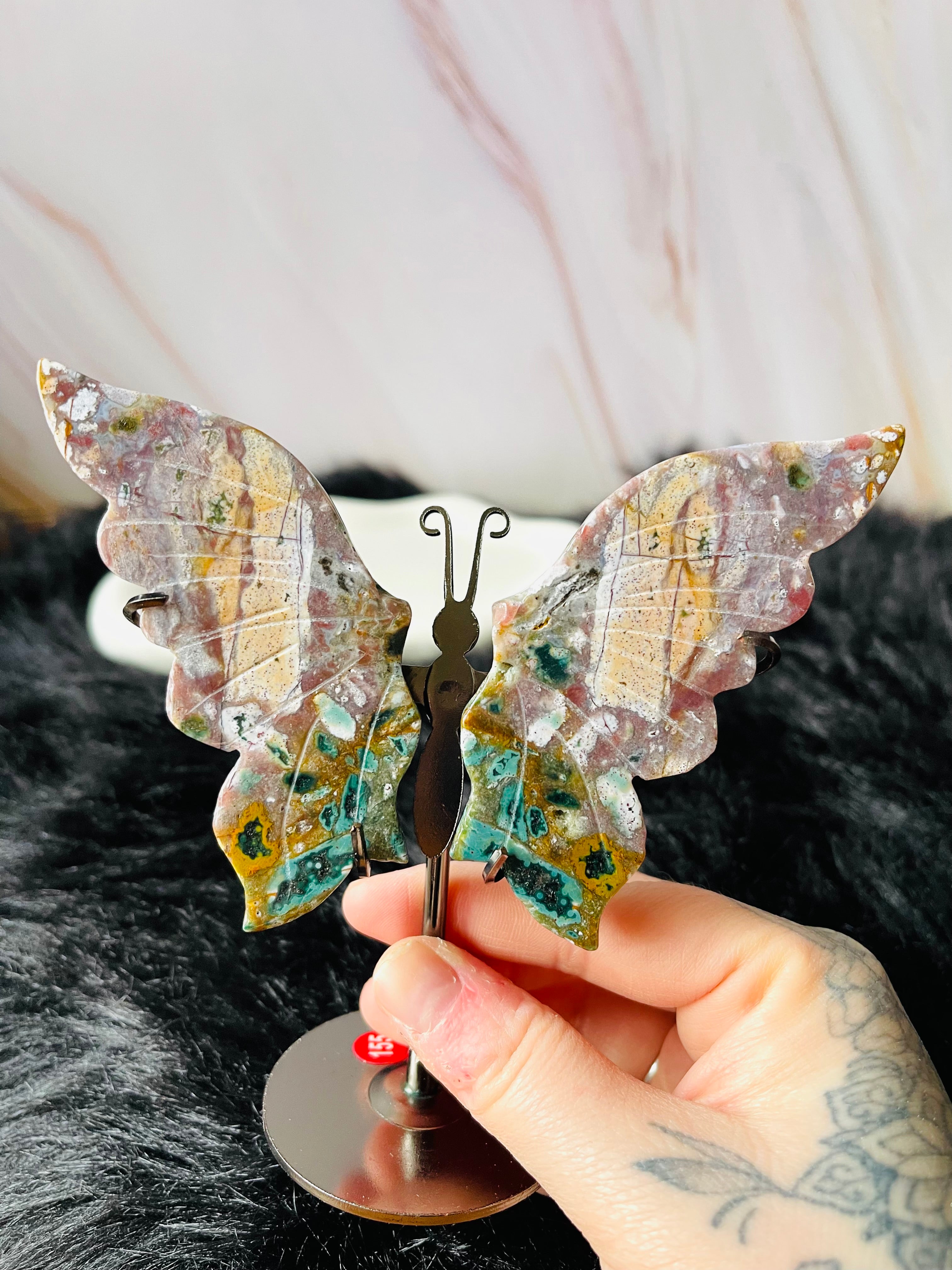 Ocean Jasper Butterfly Wings W/stand