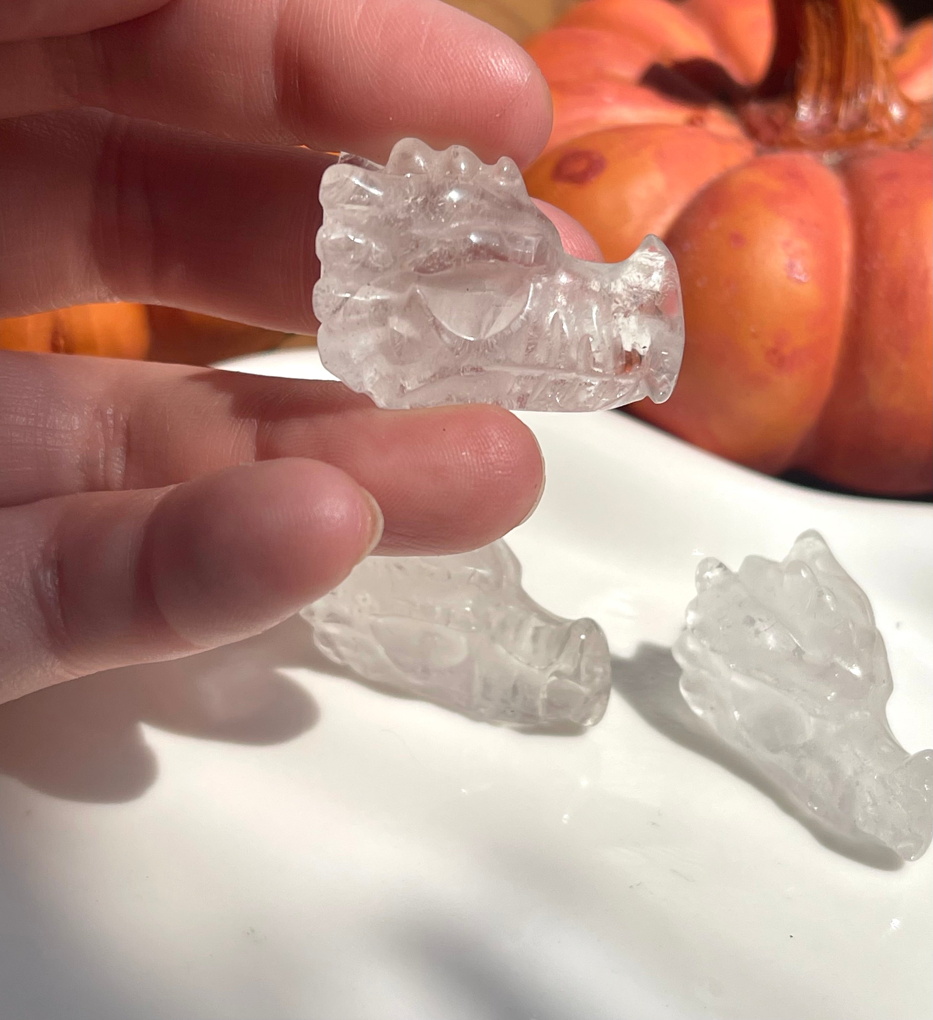 Mini clear quartz dragon heads