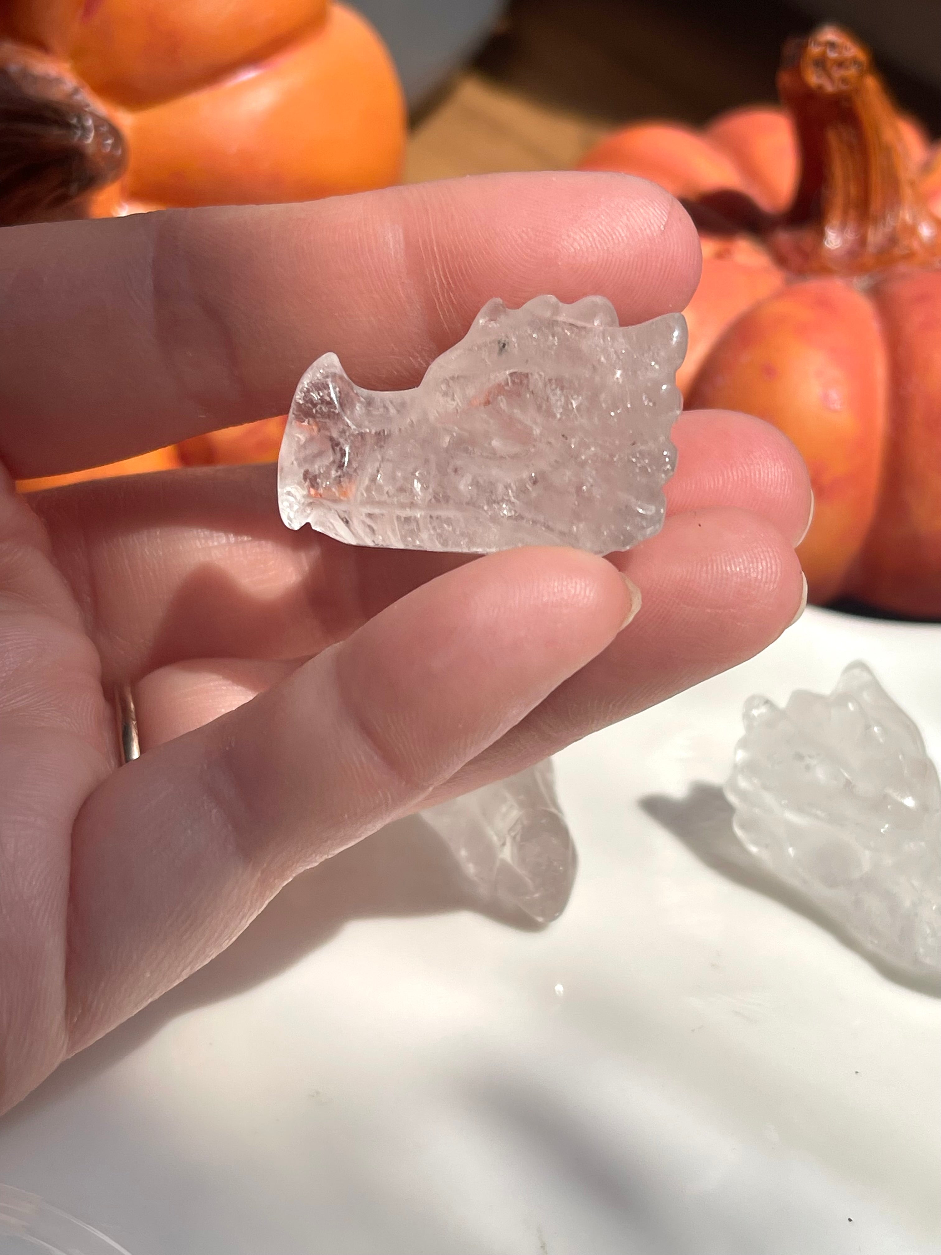 Mini clear quartz dragon heads