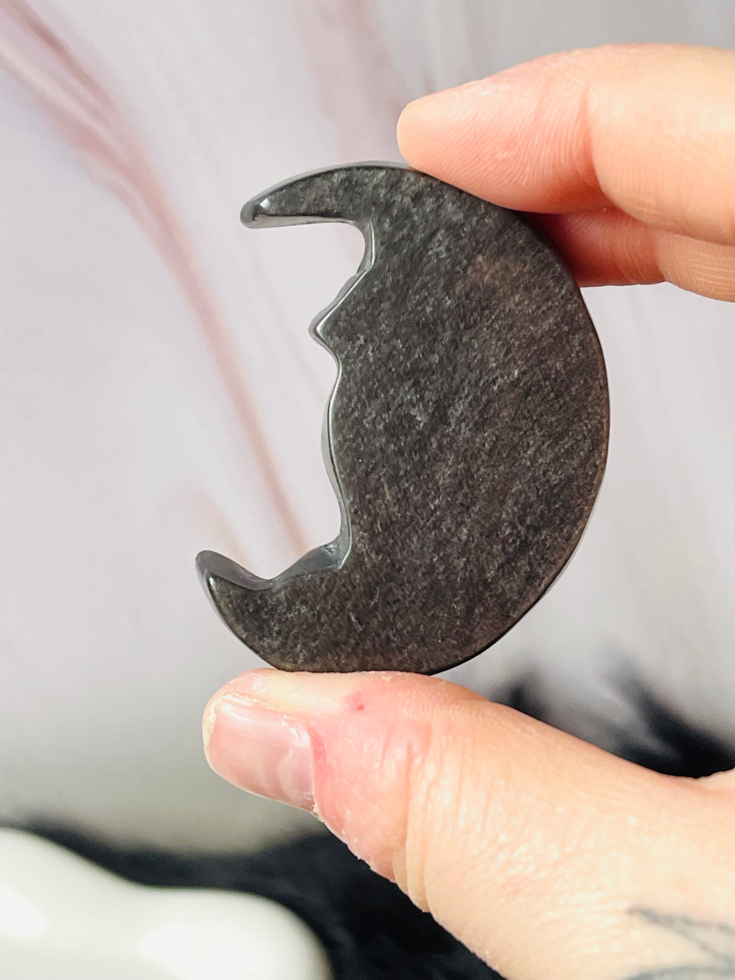 Silver Obsidian Dragon Moon Carving