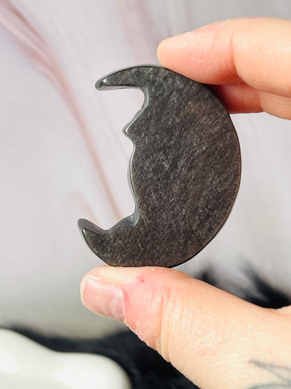Silver Obsidian Dragon Moon Carving