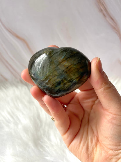 Orange/yellow flash labradorite heart