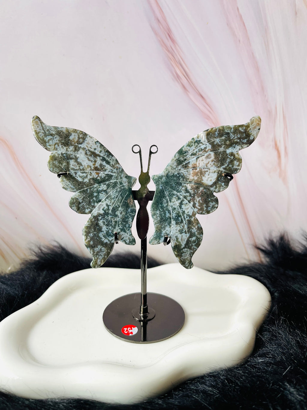 Moss Agate Butterfly Wings W/Stand