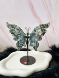 Moss Agate Butterfly Wings W/Stand