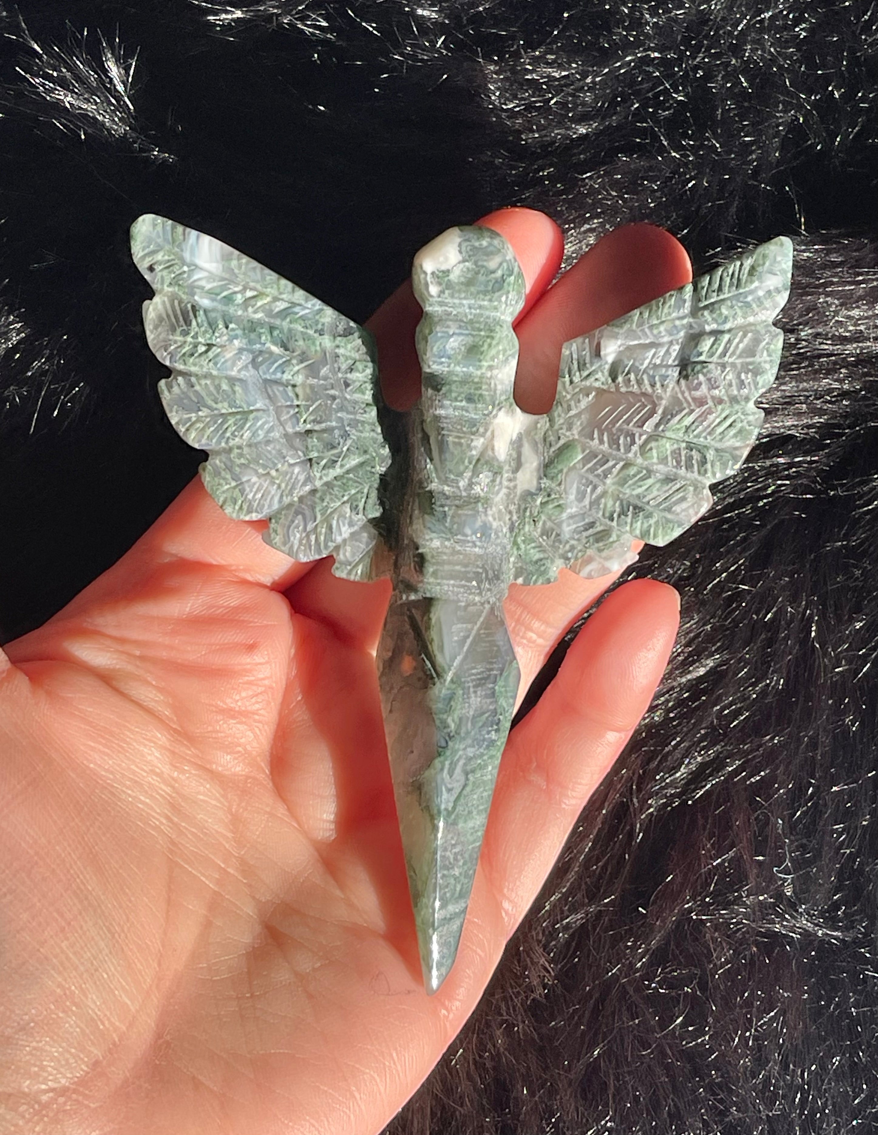 Moss Agate Angel Wings Knife