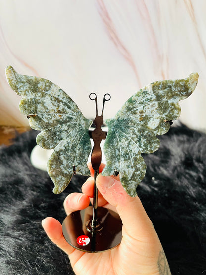 Moss Agate Butterfly Wings W/Stand