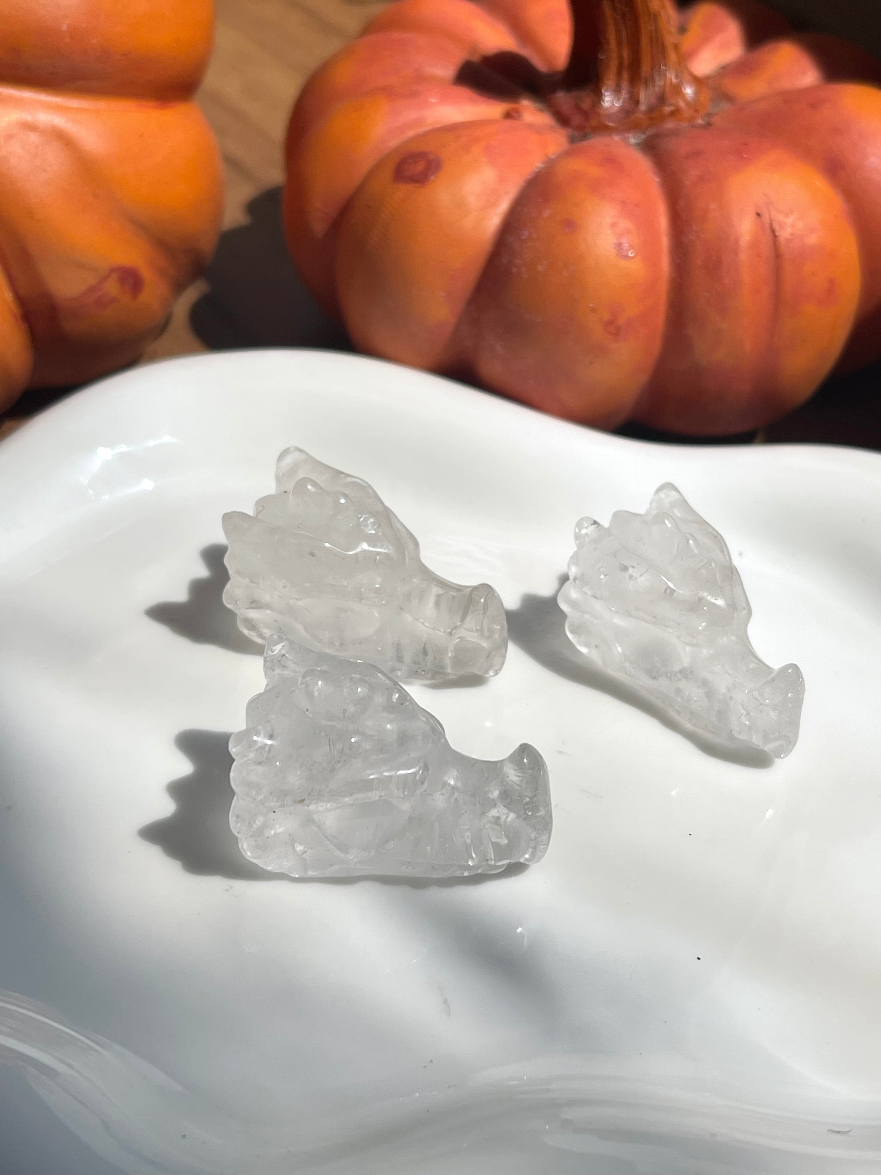 Mini clear quartz dragon heads