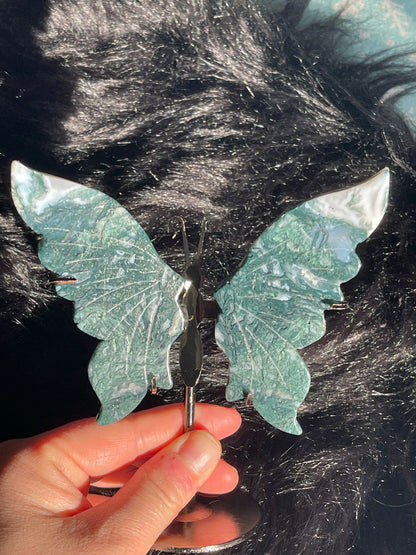 Moss Agate Butterfly Wings/Stand