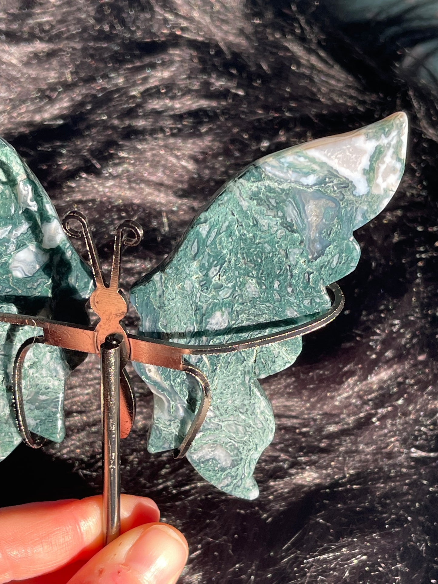 Moss Agate Butterfly Wings/Stand