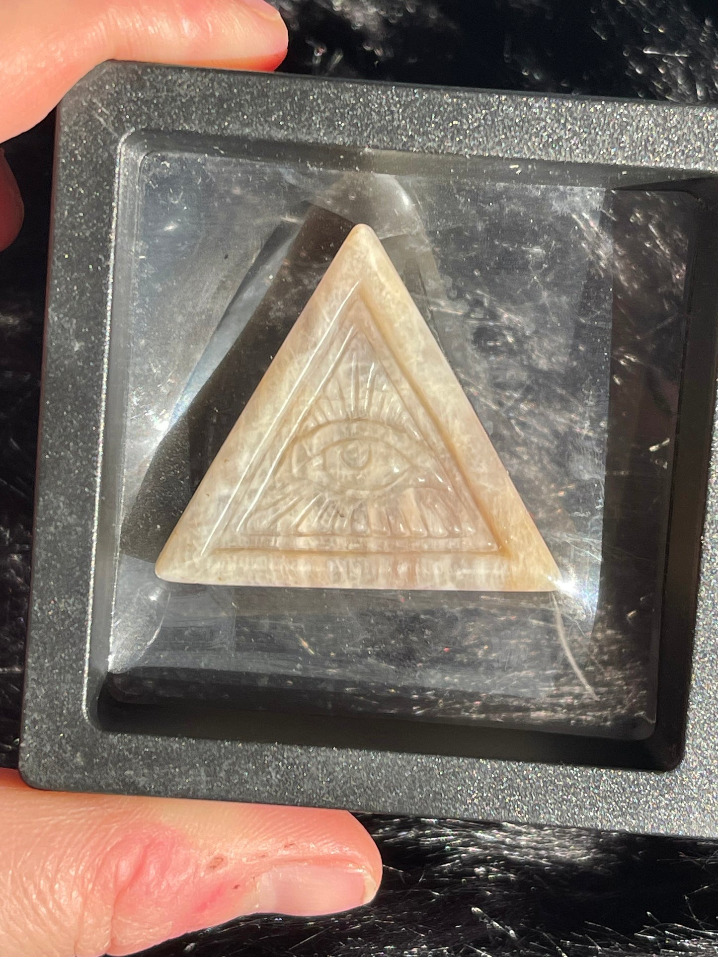 Flashy Moonstone Evil Eye Flat Pyramid