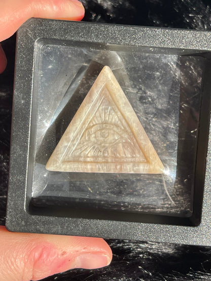 Flashy Moonstone Evil Eye Flat Pyramid