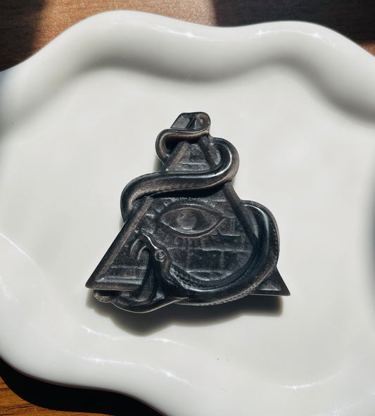 Silver Sheen Obsidian Snake Pyramid