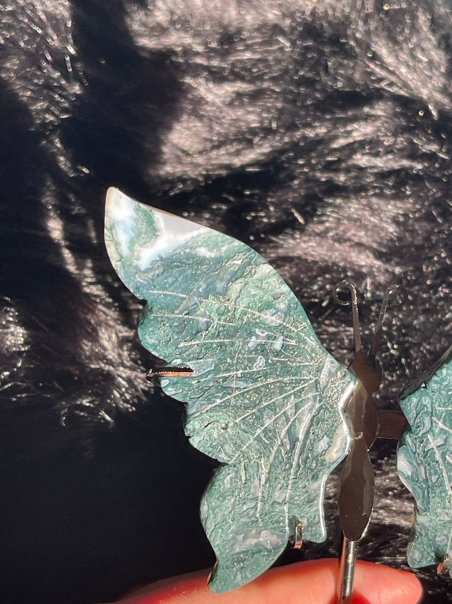 Moss Agate Butterfly Wings/Stand