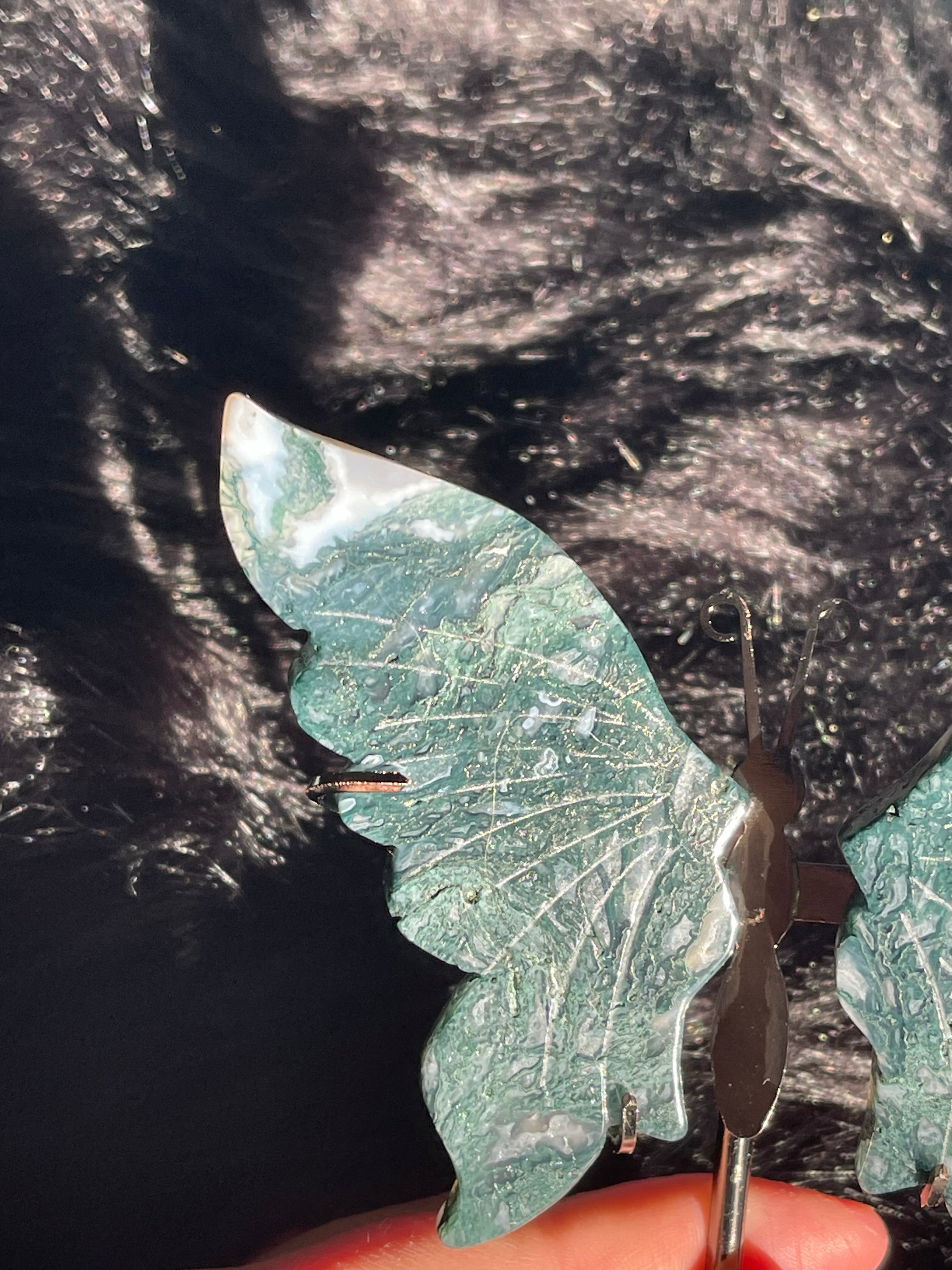 Moss Agate Butterfly Wings/Stand