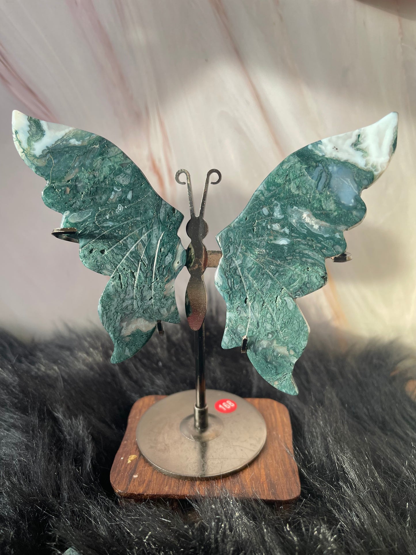 Moss Agate Butterfly Wings/Stand