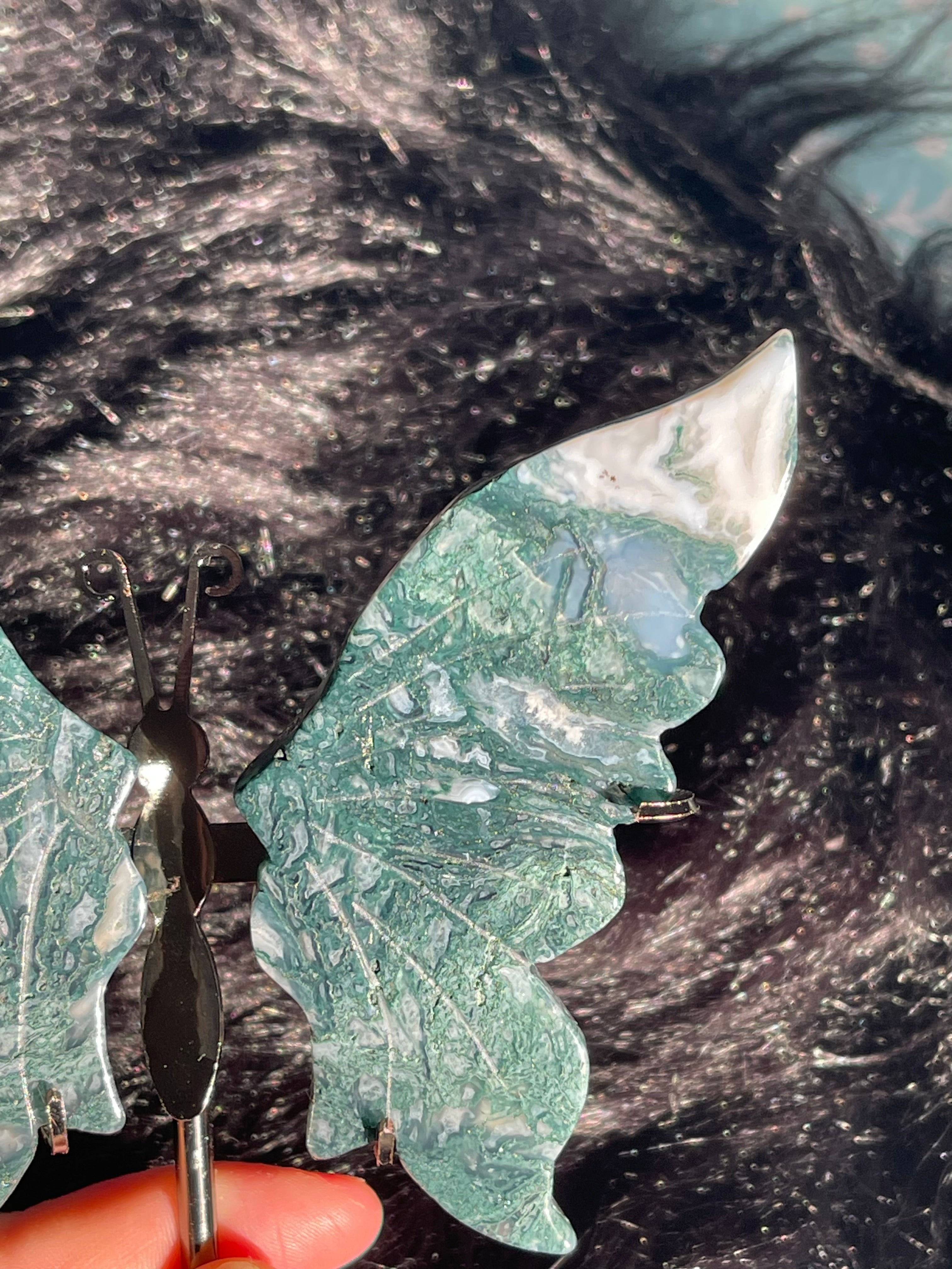 Moss Agate Butterfly Wings/Stand