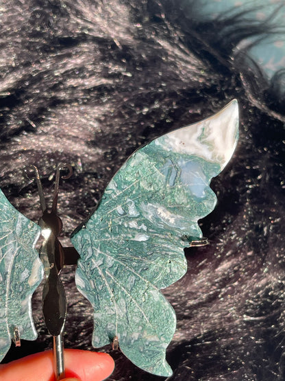 Moss Agate Butterfly Wings/Stand