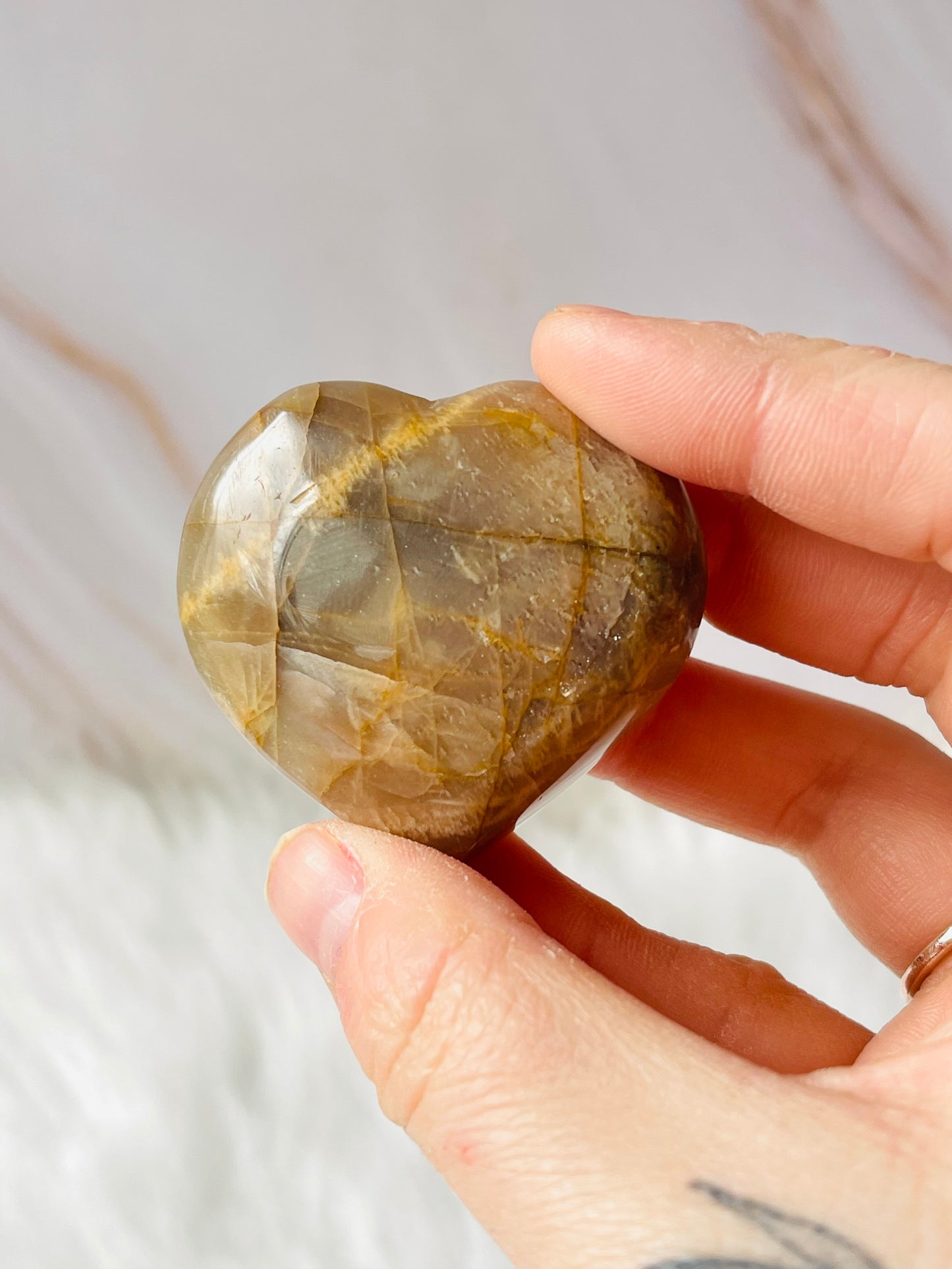 Peach moonstone heart