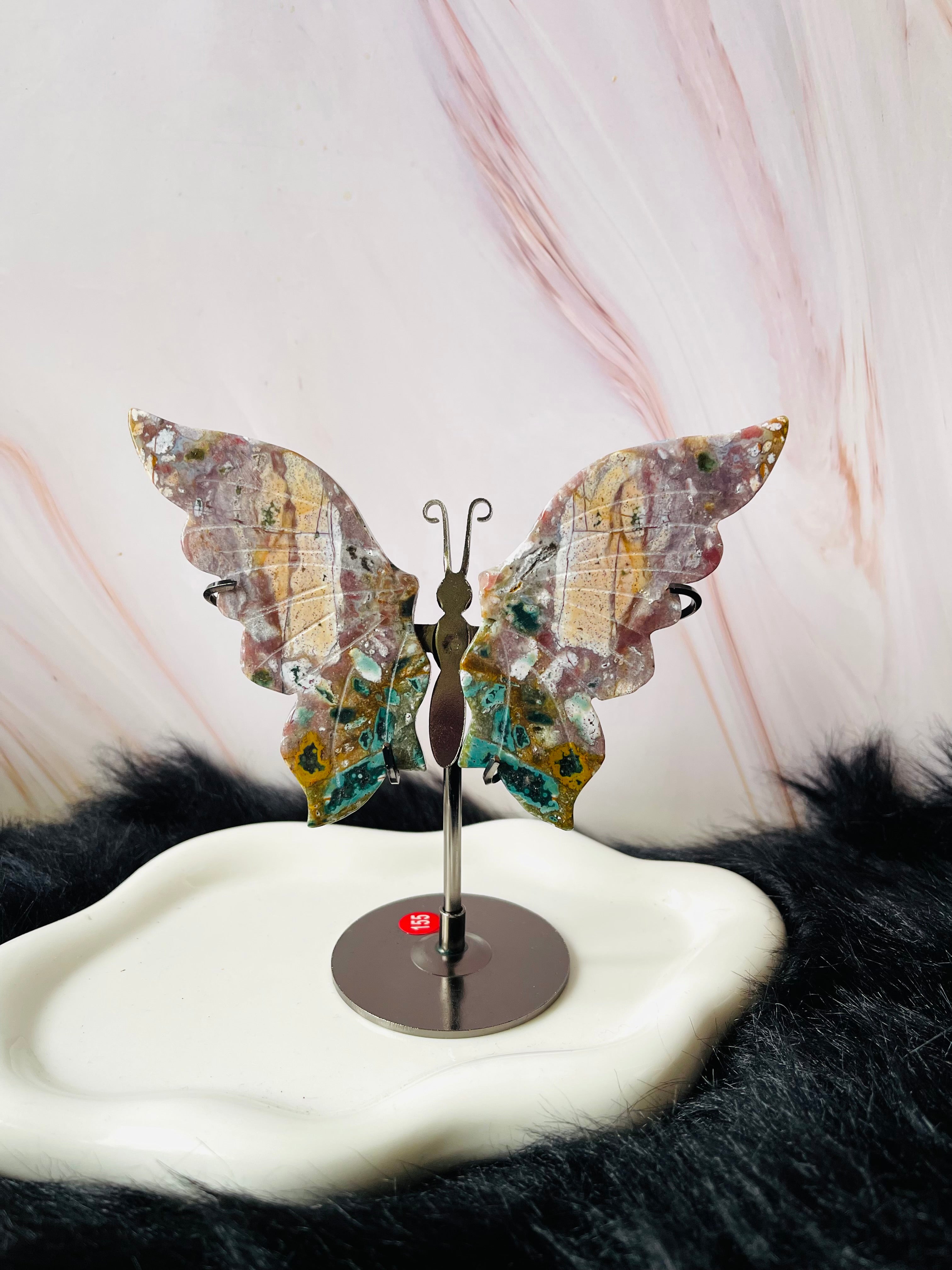 Ocean Jasper Butterfly Wings W/stand