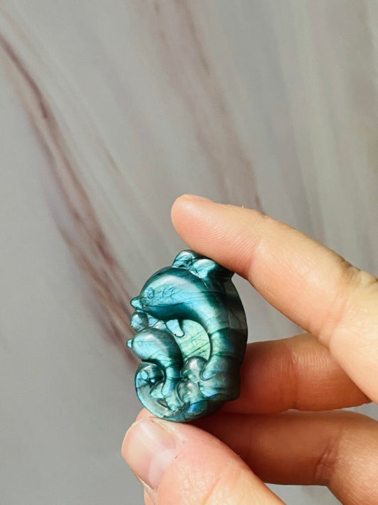 Labradorite dolphin carving