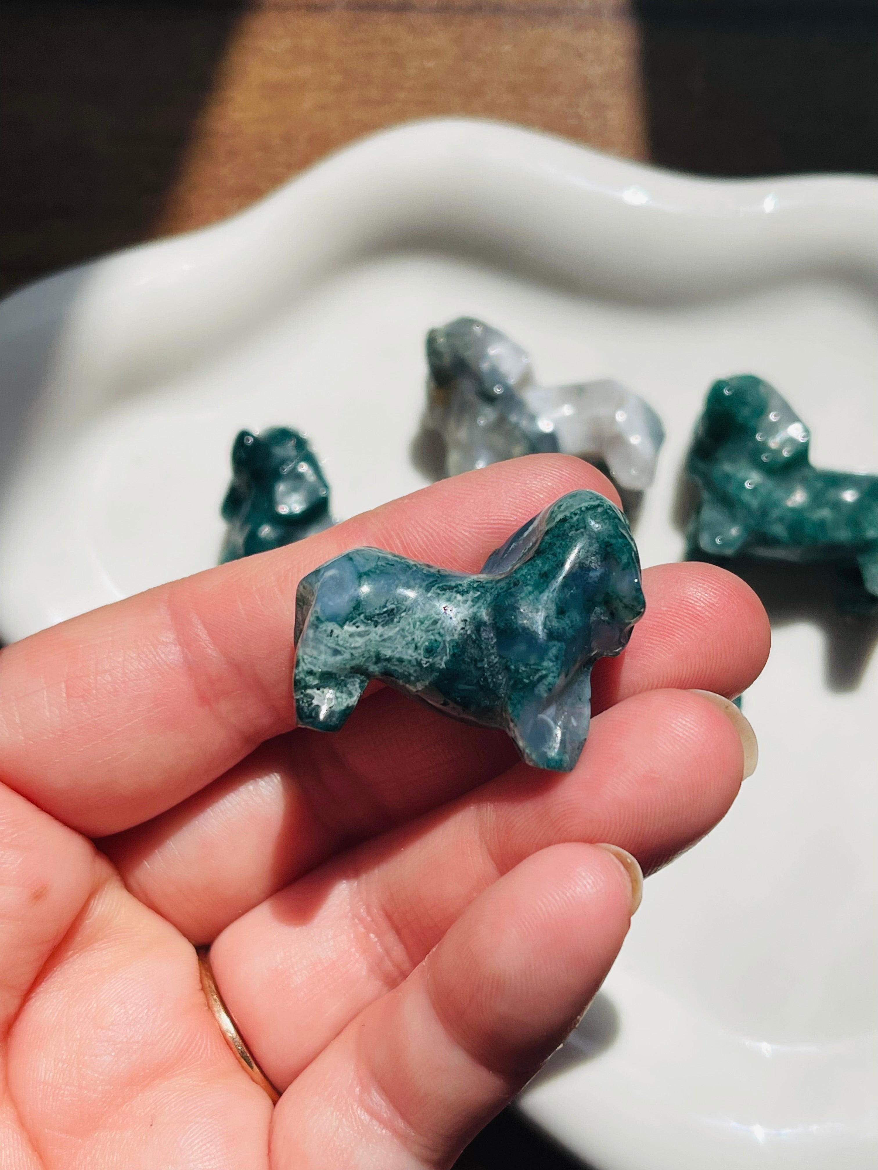 Moss Agate Dashund Carving