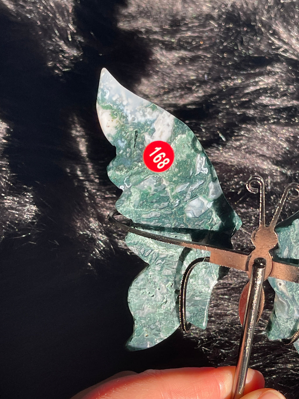 Moss Agate Butterfly Wings/Stand