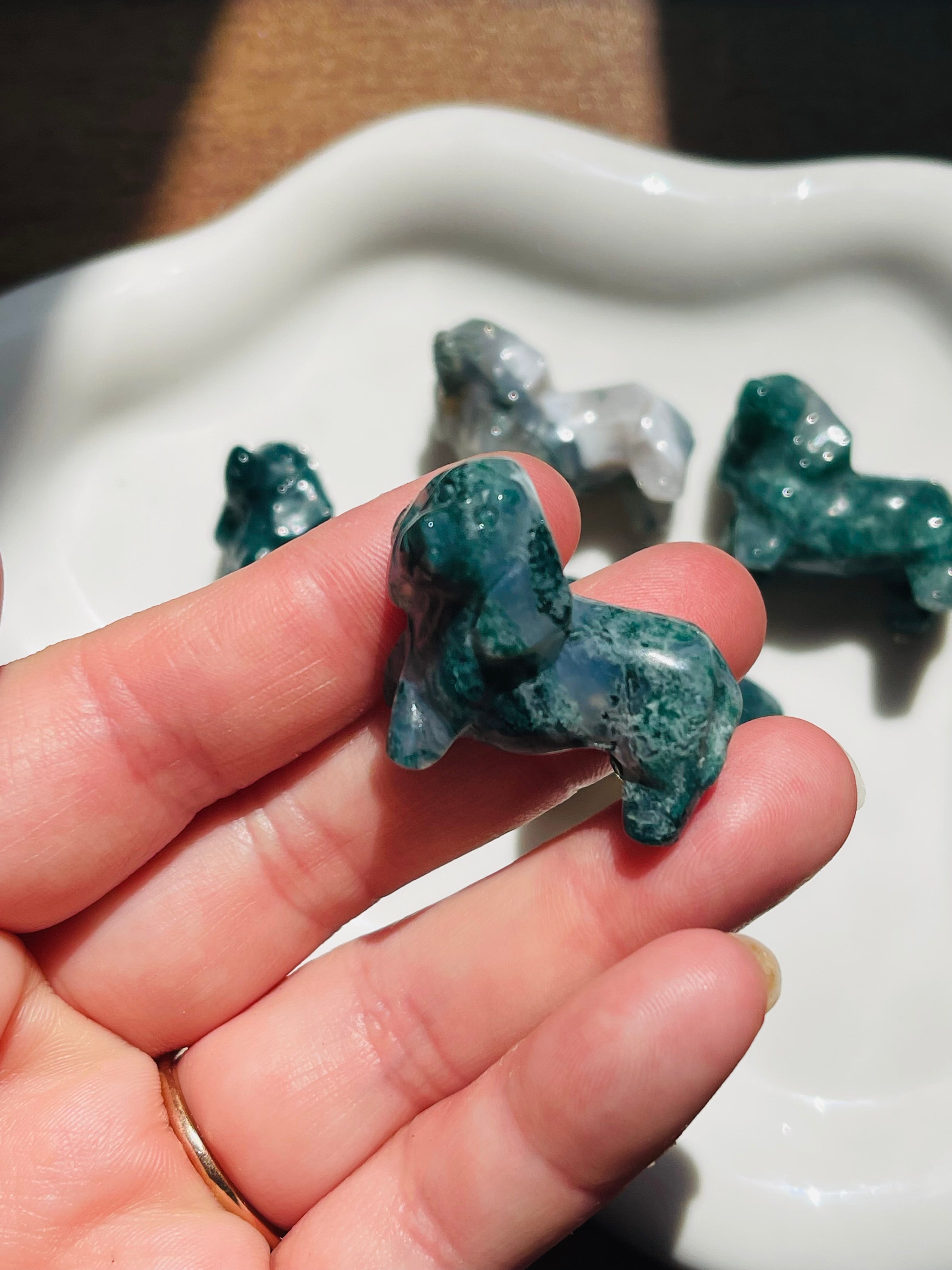 Moss Agate Dashund Carving
