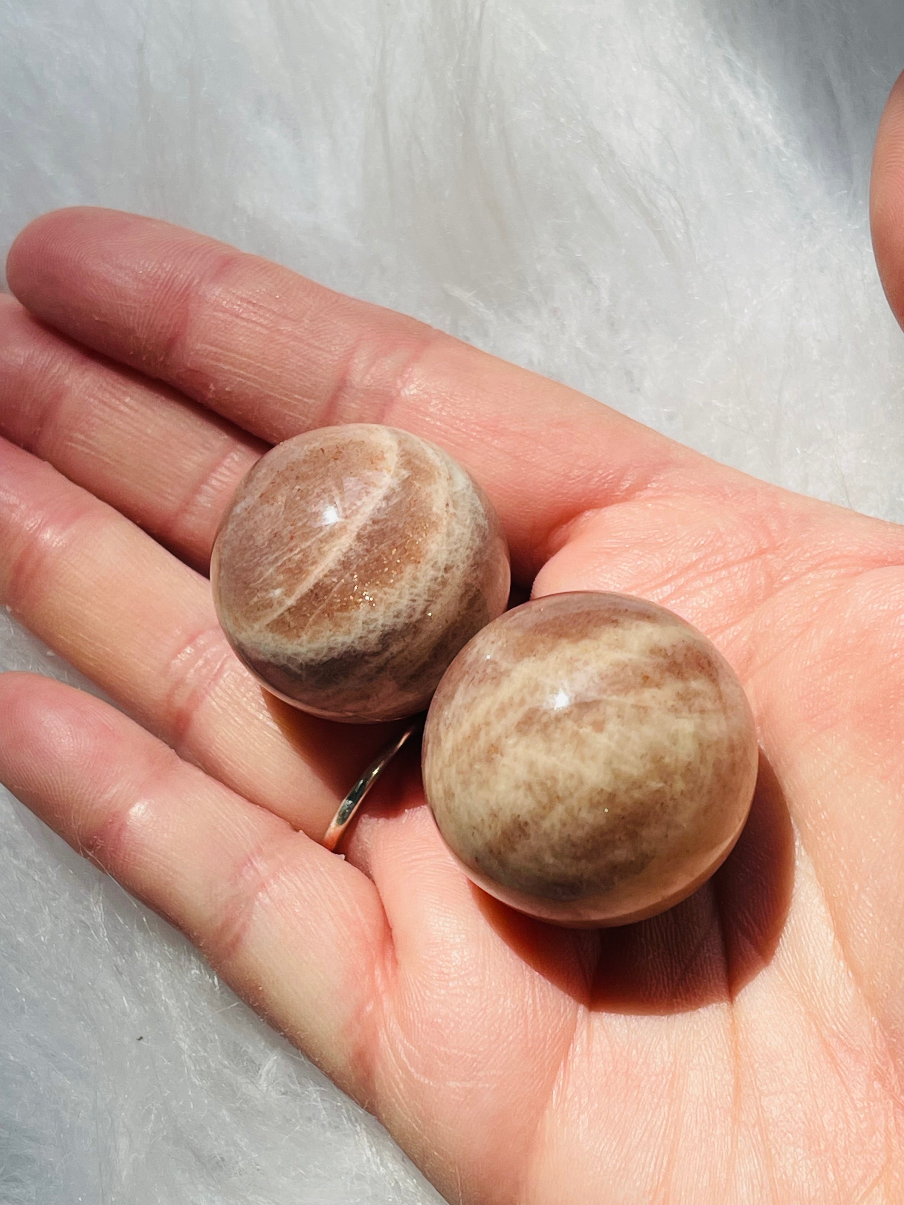 Peach Moonstone W/Sunstone Sphere