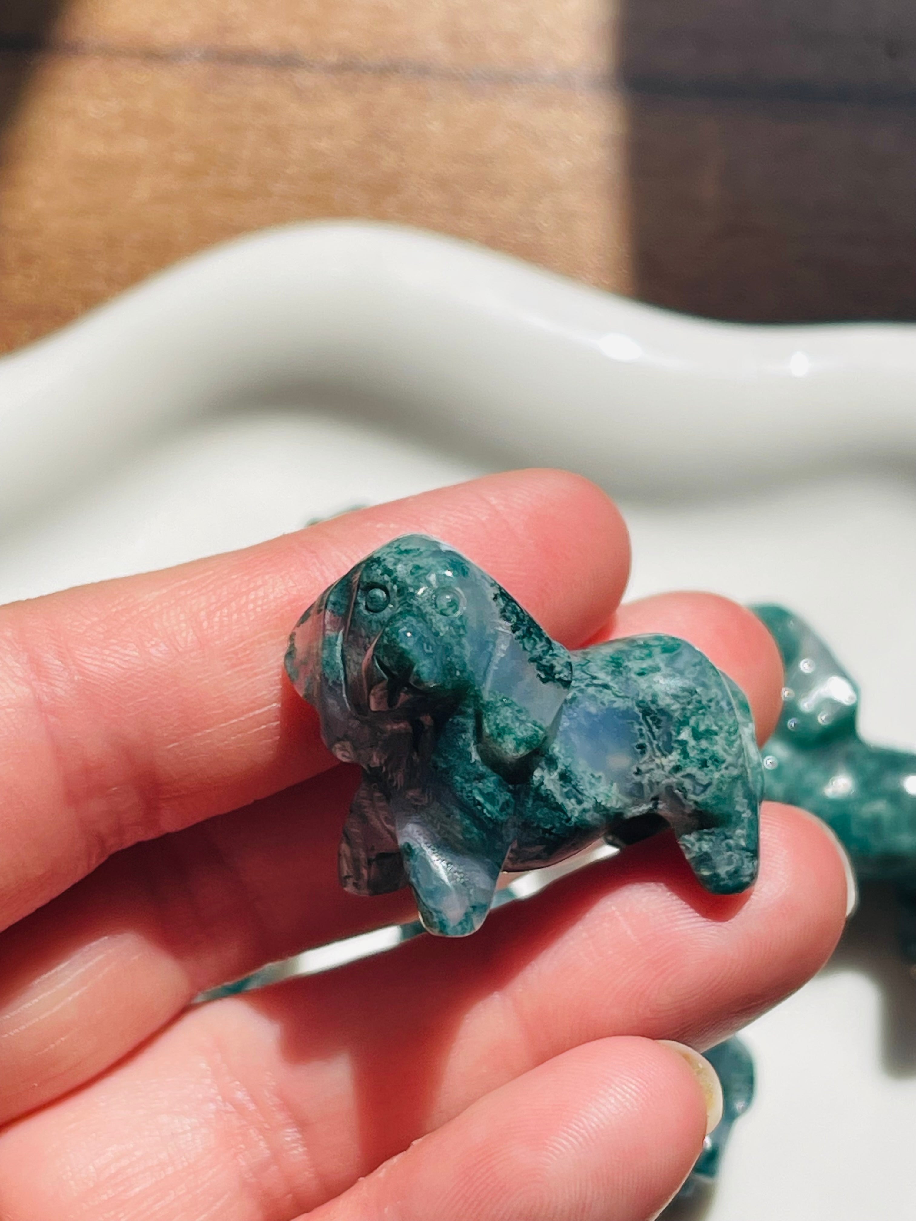 Moss Agate Dashund Carving