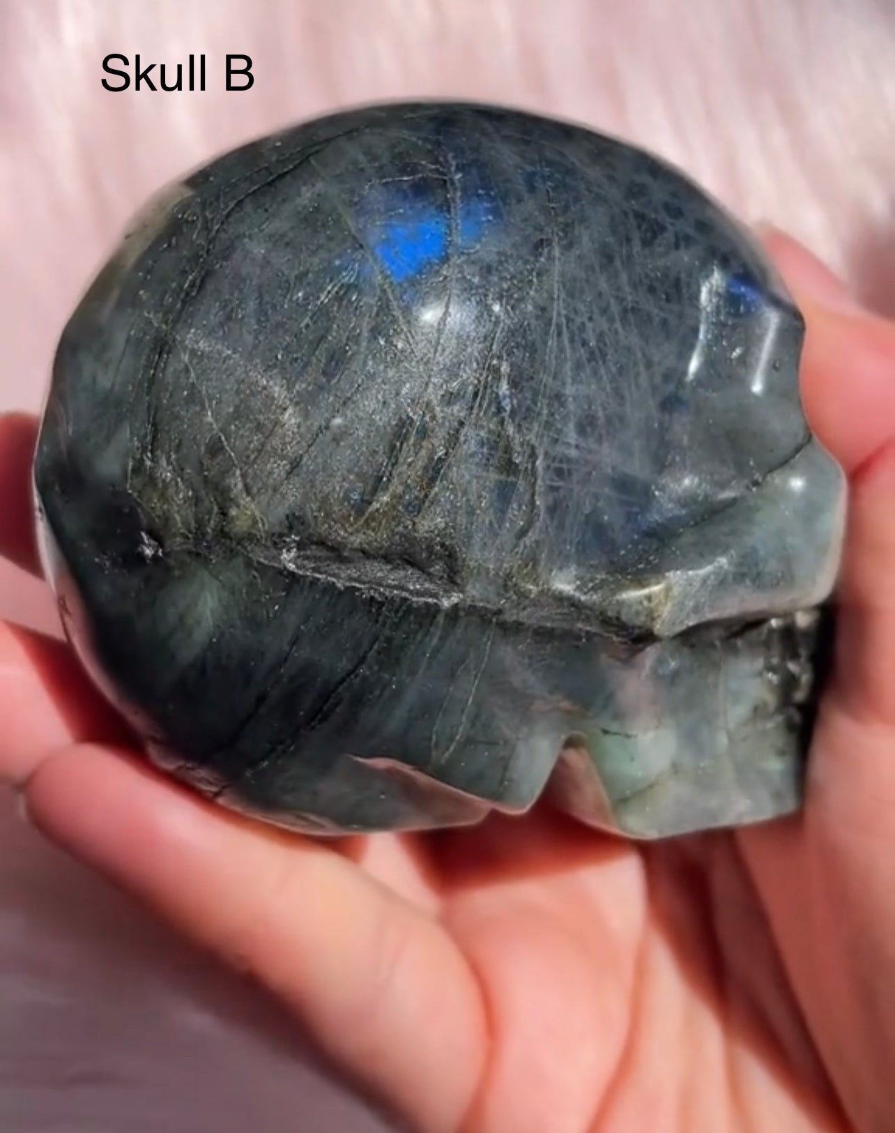 Labradorite Skull Blue Flash