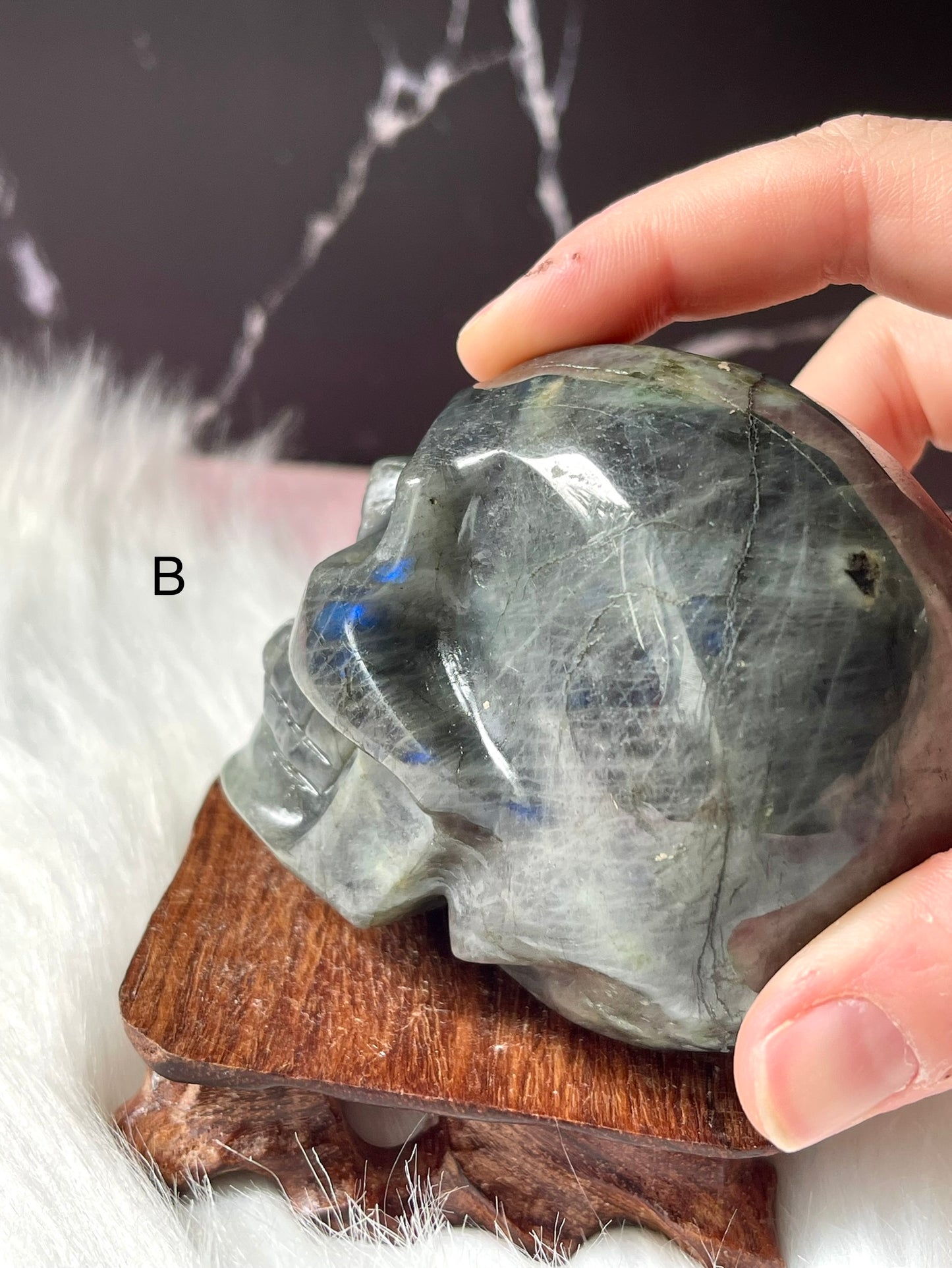 Labradorite Skull Blue Flash