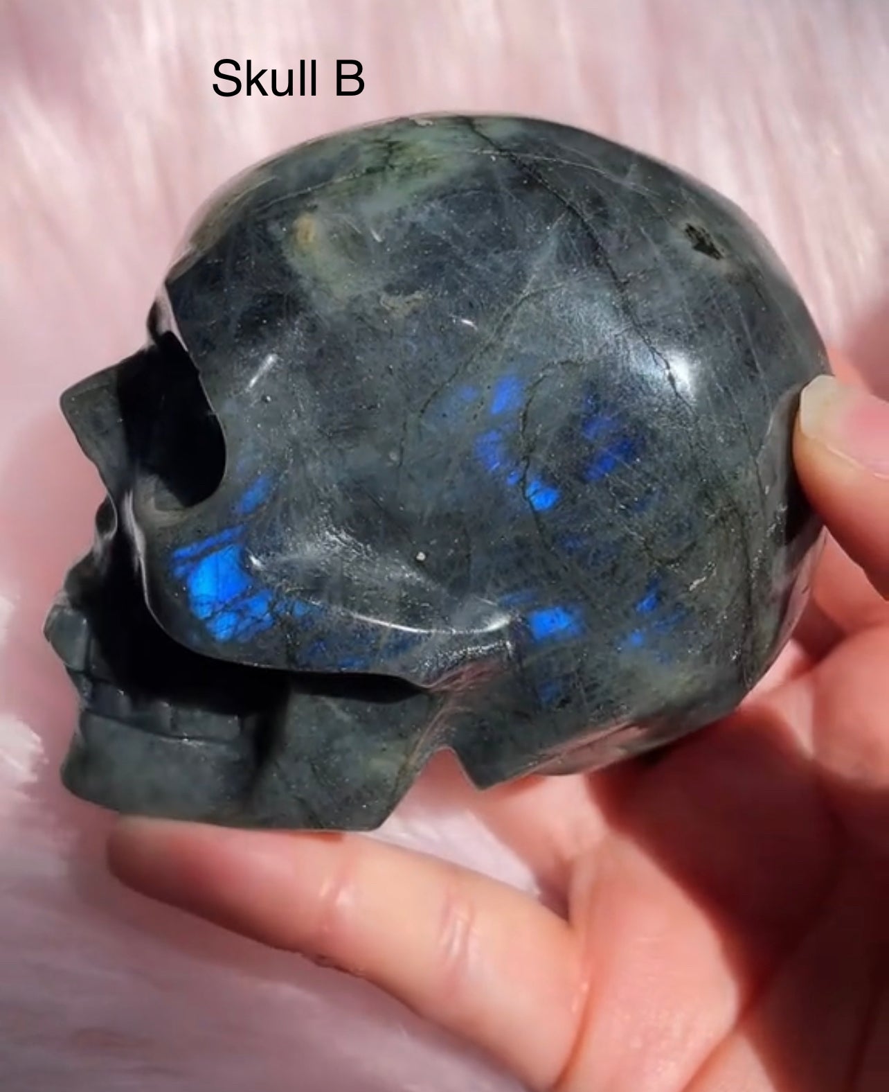 Labradorite Skull Blue Flash